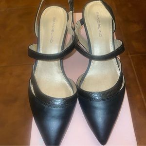Bandolino Black Vegan Patent Leather Ankle Strap Dress Pumps Size 6.5M